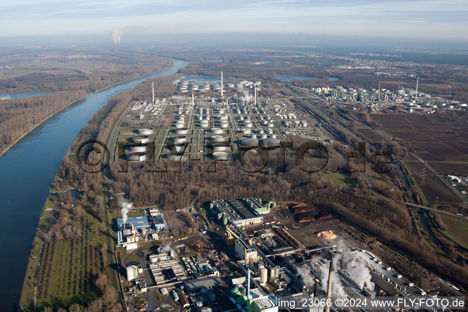 Oblique view of MIRO in the district Knielingen in Karlsruhe in the state Baden-Wuerttemberg, Germany