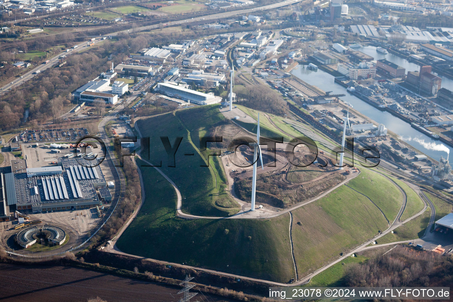 District Rheinhafen in Karlsruhe in the state Baden-Wuerttemberg, Germany from the plane