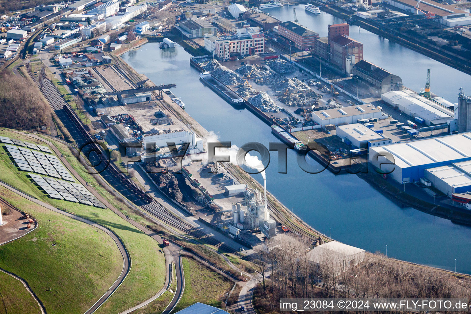 Drone image of District Rheinhafen in Karlsruhe in the state Baden-Wuerttemberg, Germany