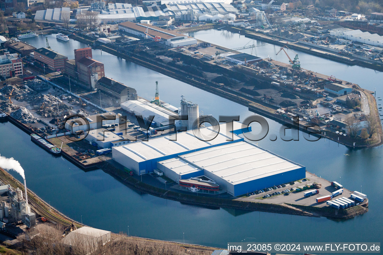 District Rheinhafen in Karlsruhe in the state Baden-Wuerttemberg, Germany from the drone perspective