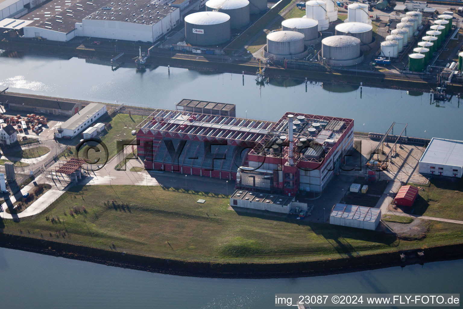 District Rheinhafen in Karlsruhe in the state Baden-Wuerttemberg, Germany seen from a drone