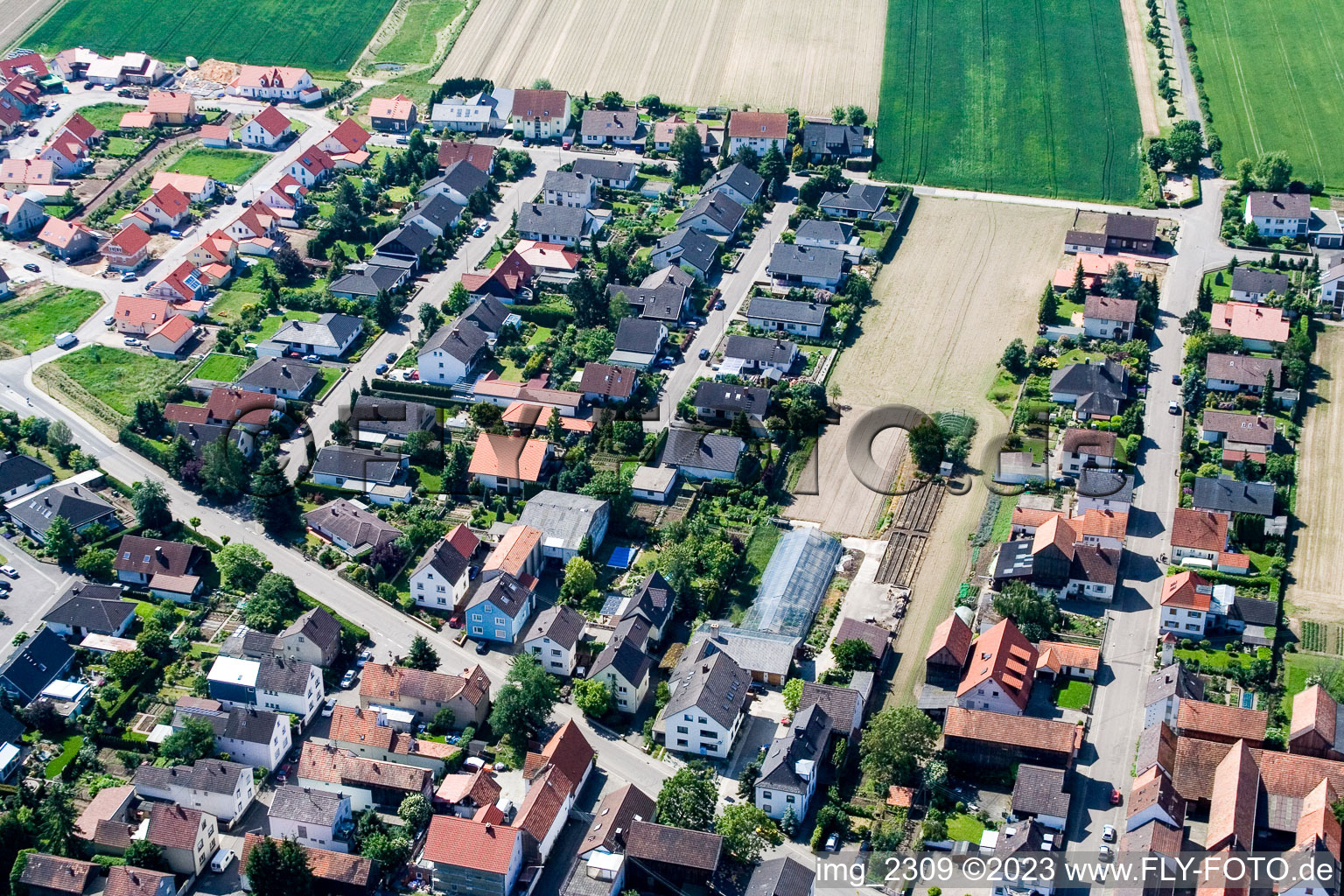 Ringstr in the district Hayna in Herxheim bei Landau in the state Rhineland-Palatinate, Germany from above