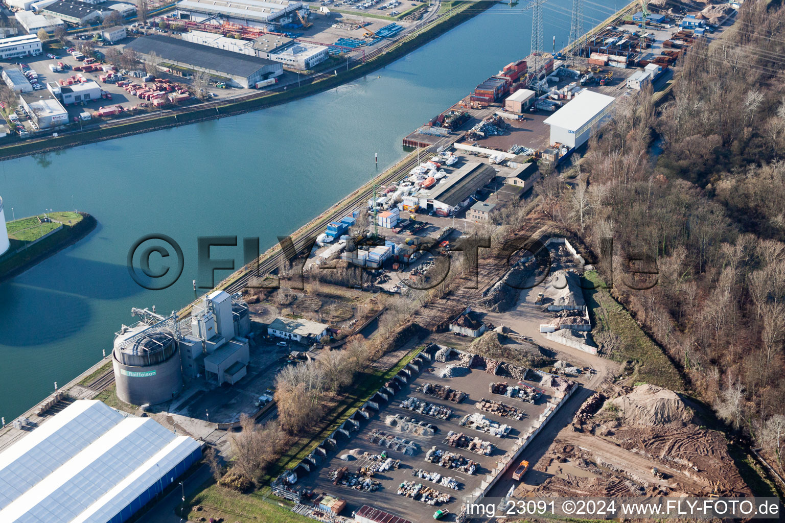 Aerial photograpy of District Rheinhafen in Karlsruhe in the state Baden-Wuerttemberg, Germany