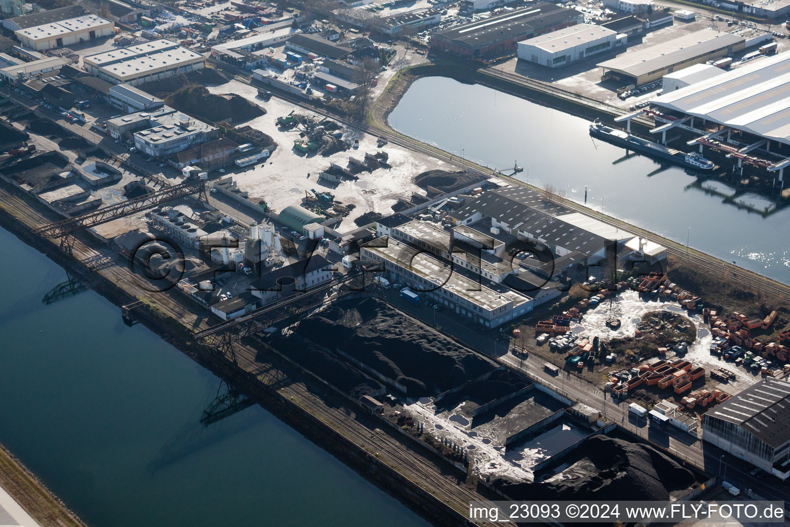 District Rheinhafen in Karlsruhe in the state Baden-Wuerttemberg, Germany from above