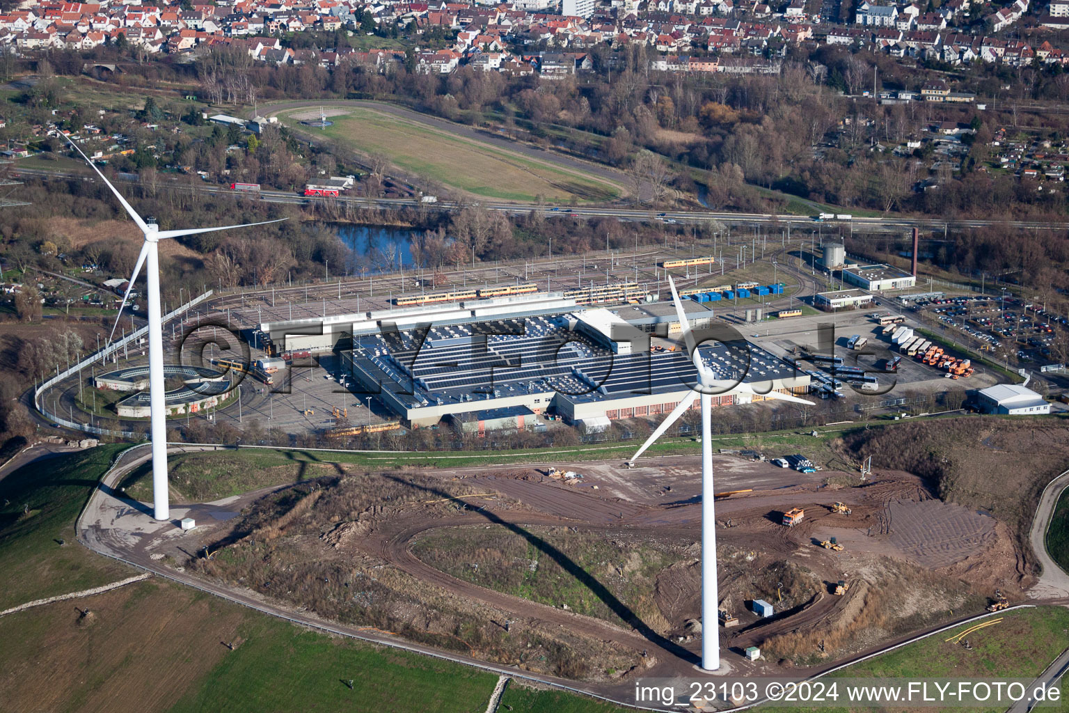 District Rheinhafen in Karlsruhe in the state Baden-Wuerttemberg, Germany viewn from the air