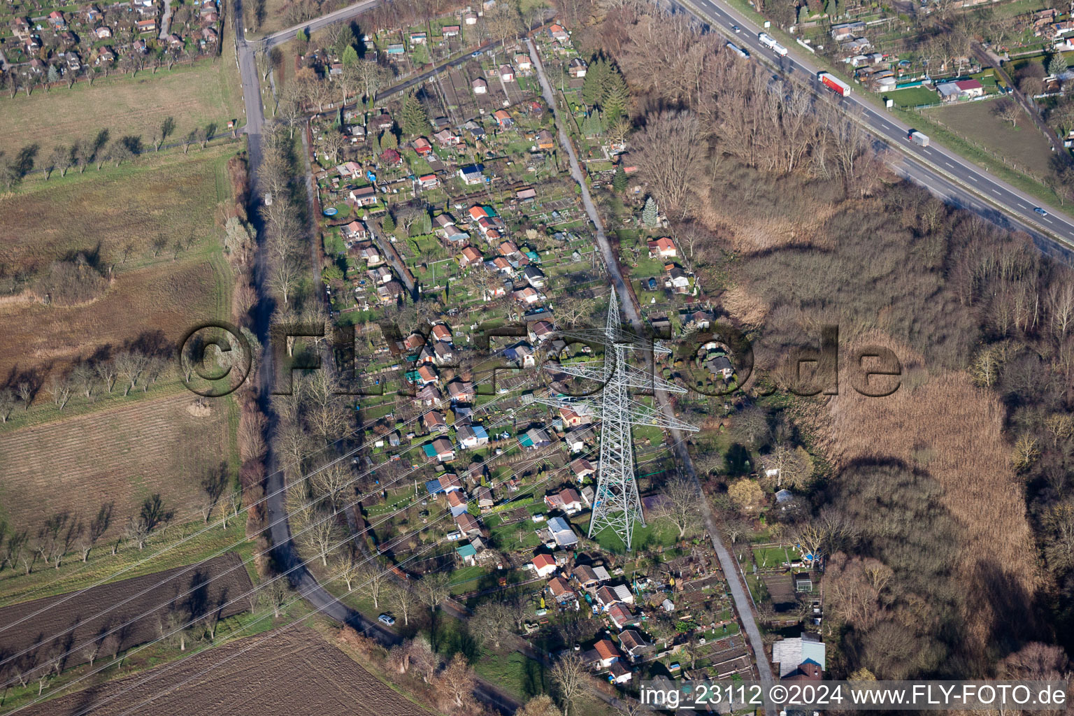 District Knielingen in Karlsruhe in the state Baden-Wuerttemberg, Germany seen from above