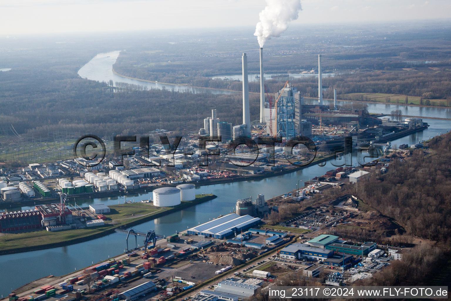 Drone image of District Rheinhafen in Karlsruhe in the state Baden-Wuerttemberg, Germany