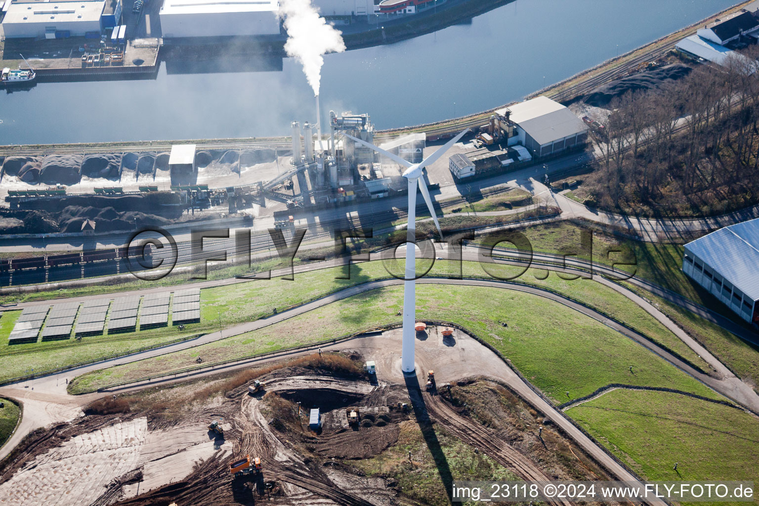 District Rheinhafen in Karlsruhe in the state Baden-Wuerttemberg, Germany from the drone perspective