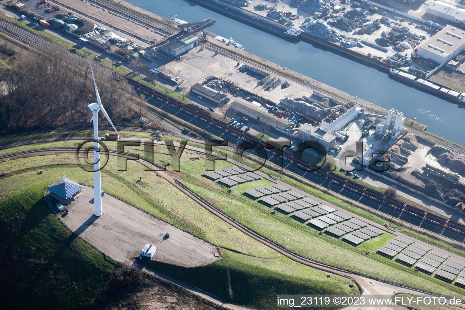 District Rheinhafen in Karlsruhe in the state Baden-Wuerttemberg, Germany from a drone