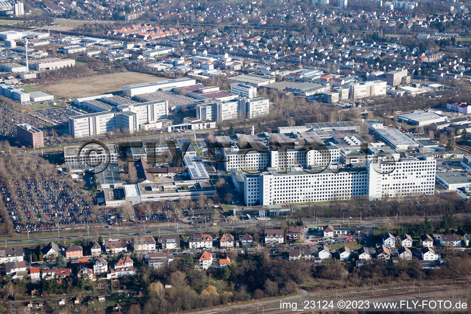 Drone recording of District Knielingen in Karlsruhe in the state Baden-Wuerttemberg, Germany