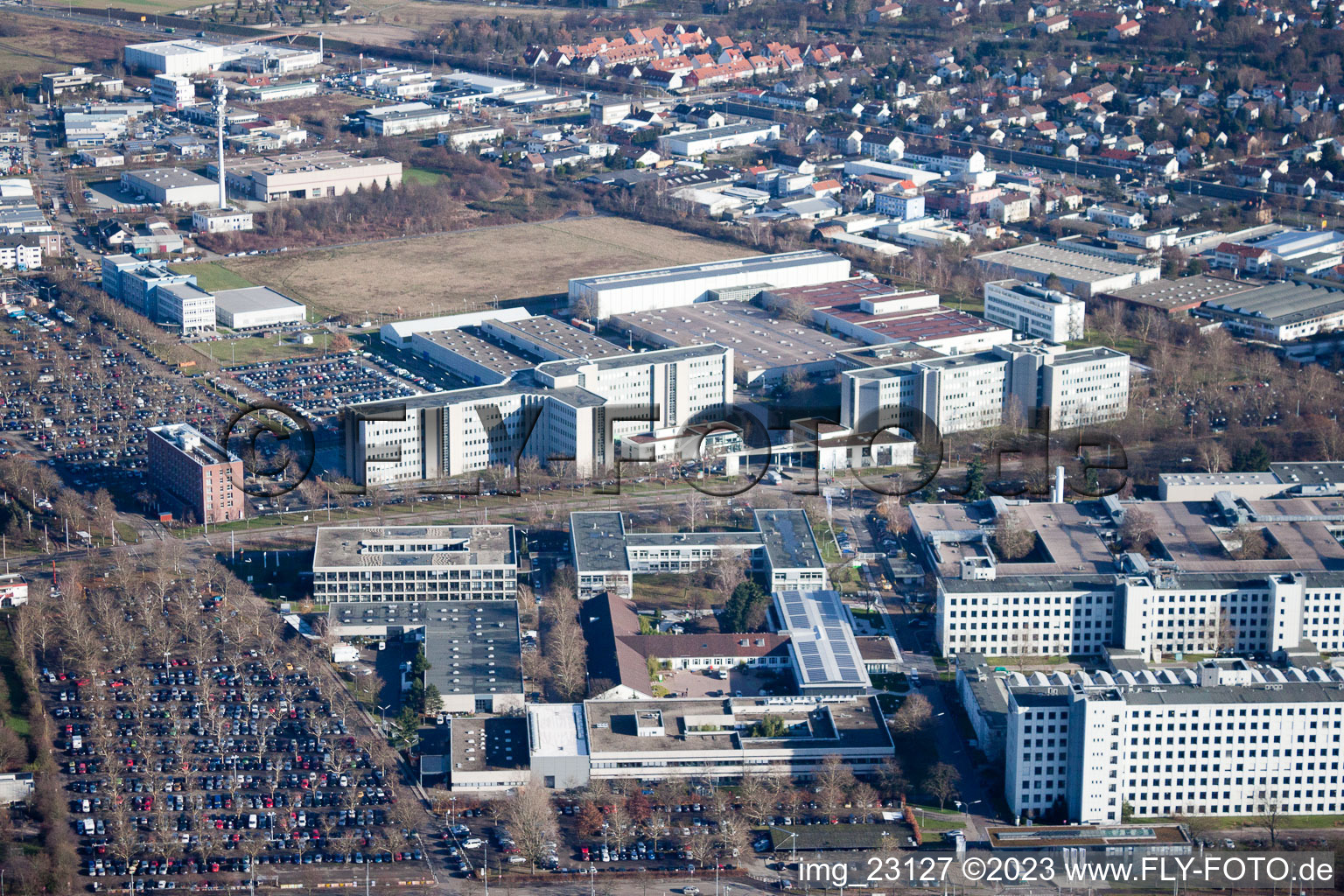 District Knielingen in Karlsruhe in the state Baden-Wuerttemberg, Germany from a drone