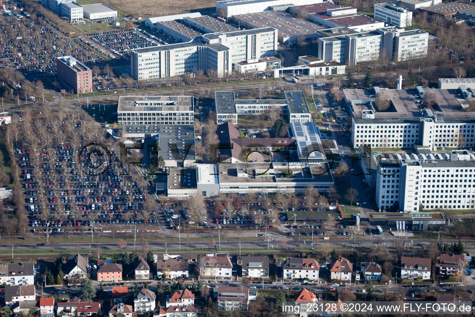 District Knielingen in Karlsruhe in the state Baden-Wuerttemberg, Germany seen from a drone