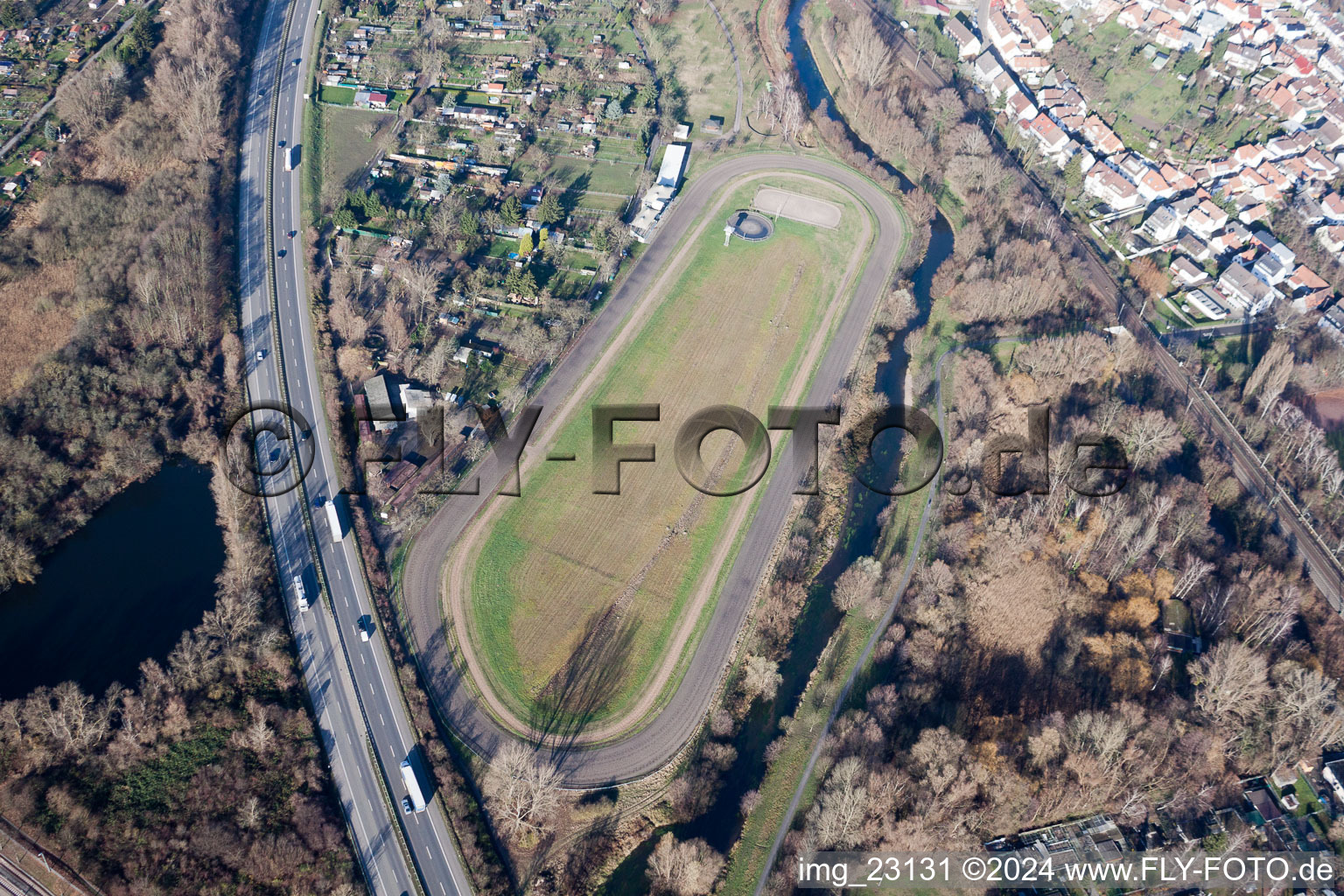 Aerial view of District Knielingen in Karlsruhe in the state Baden-Wuerttemberg, Germany