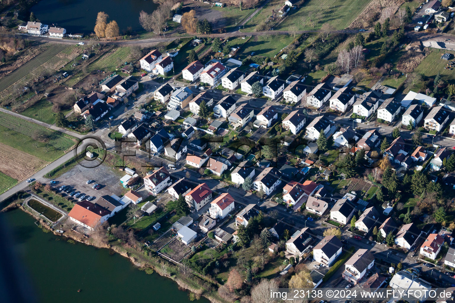 District Knielingen in Karlsruhe in the state Baden-Wuerttemberg, Germany seen from above