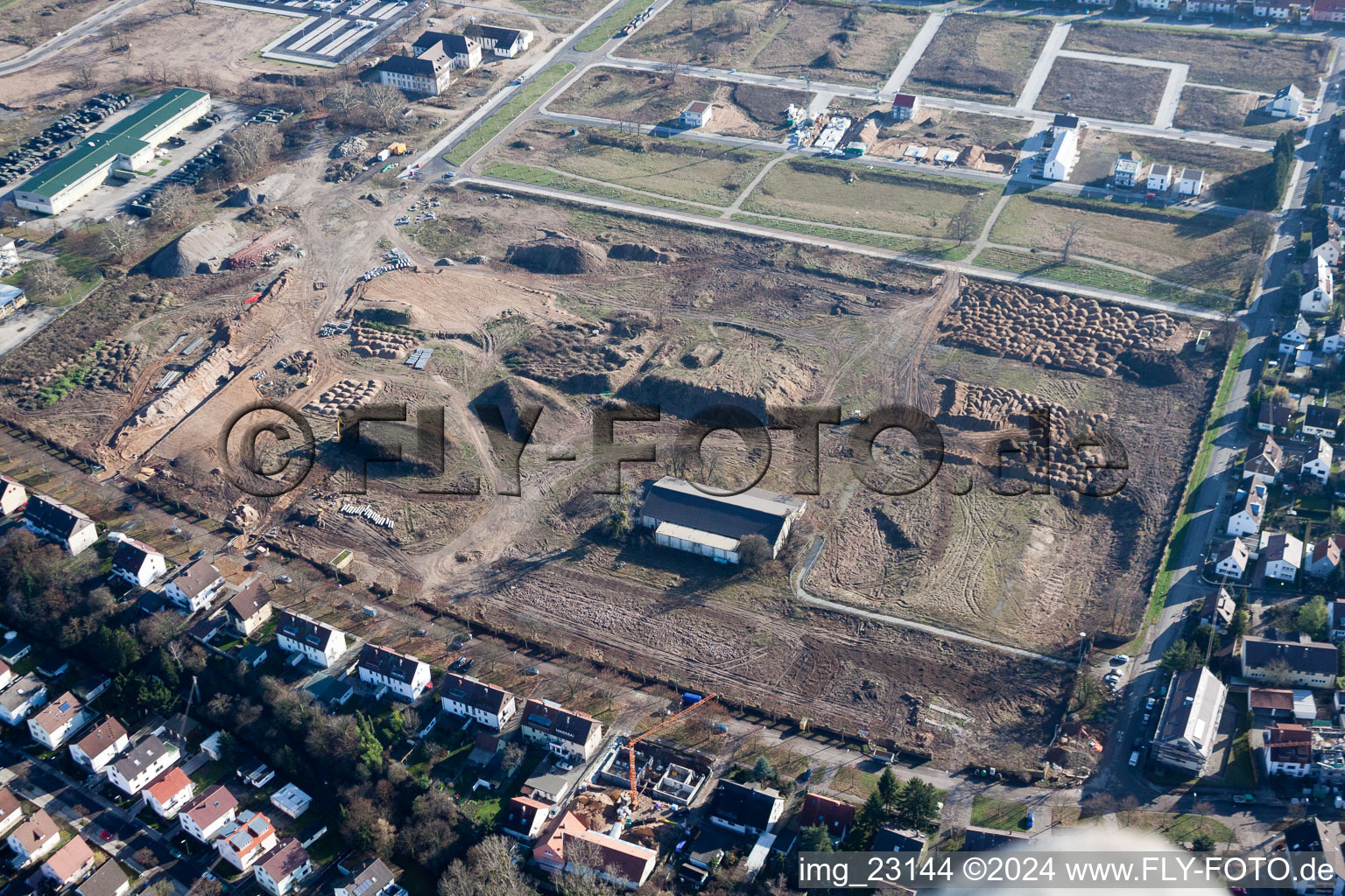 Drone image of District Knielingen in Karlsruhe in the state Baden-Wuerttemberg, Germany