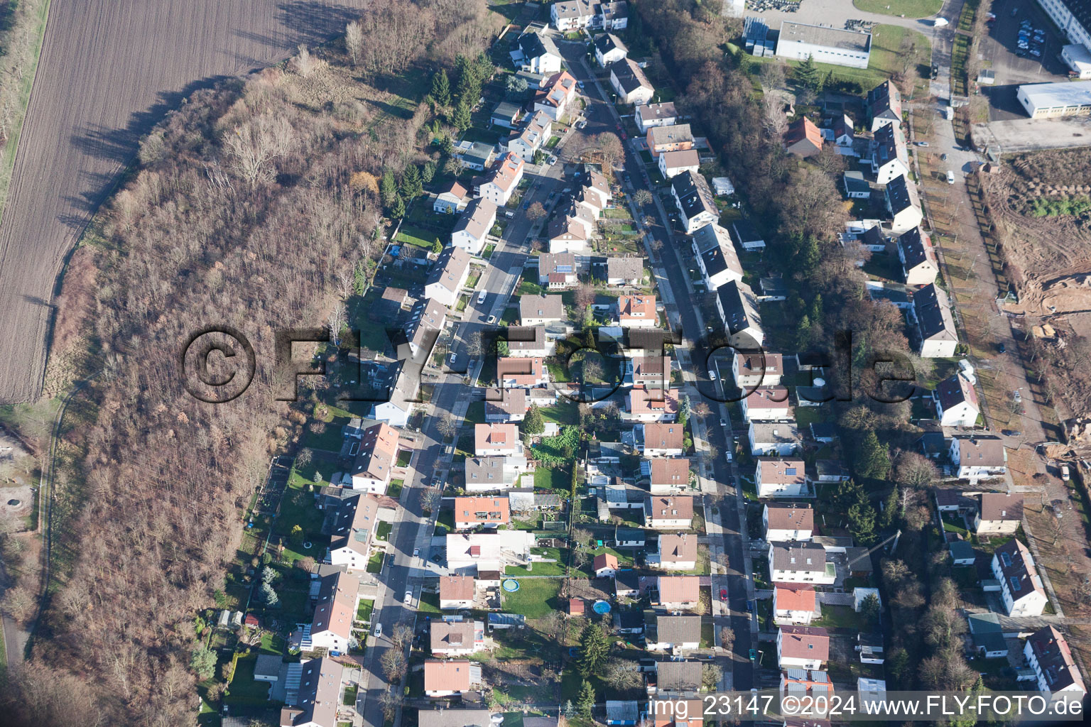 District Knielingen in Karlsruhe in the state Baden-Wuerttemberg, Germany from the drone perspective