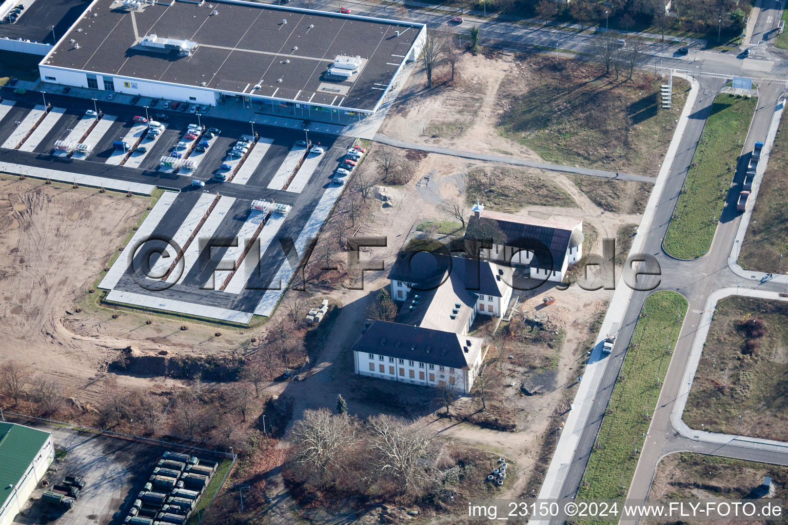 District Knielingen in Karlsruhe in the state Baden-Wuerttemberg, Germany from a drone