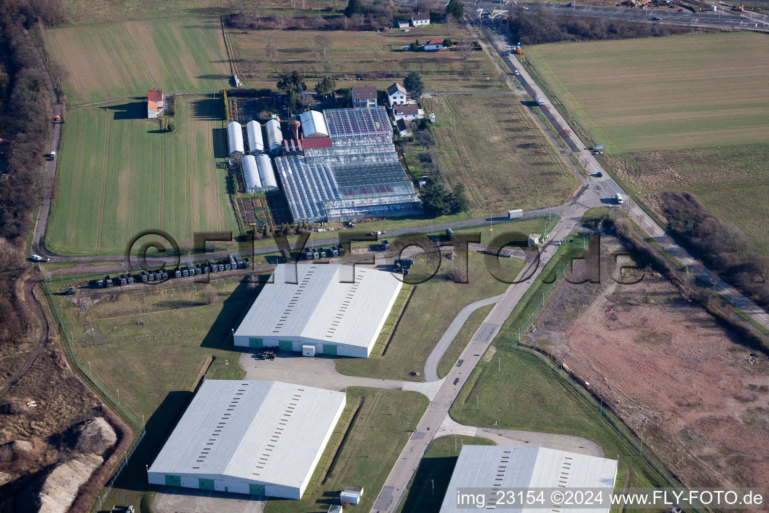 Oblique view of District Knielingen in Karlsruhe in the state Baden-Wuerttemberg, Germany