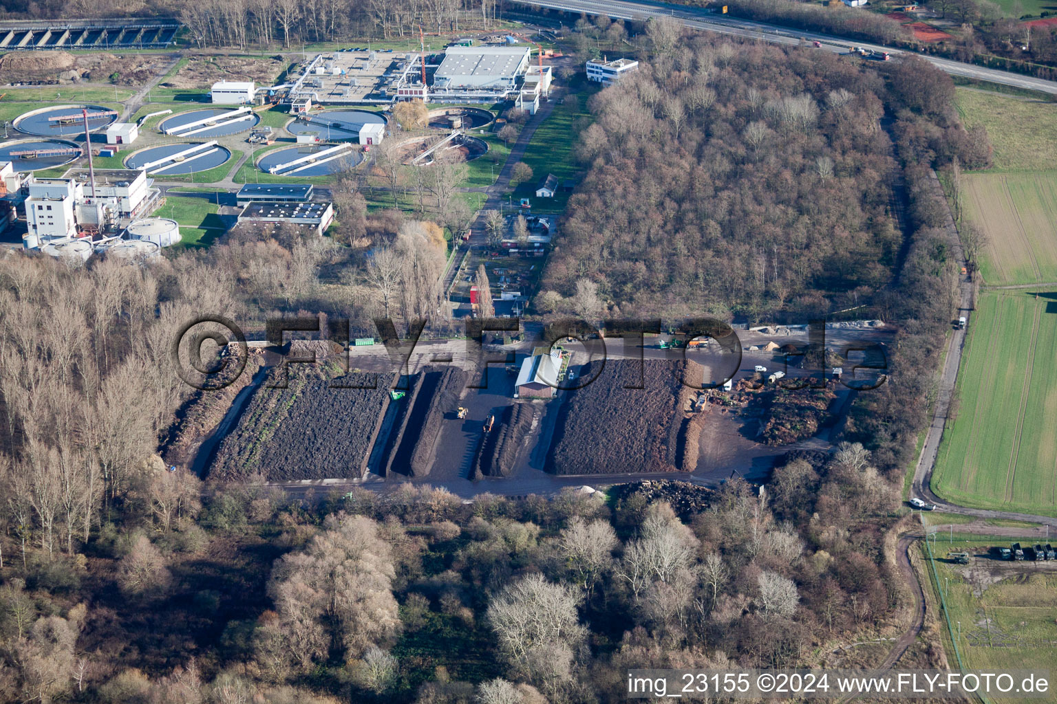 District Knielingen in Karlsruhe in the state Baden-Wuerttemberg, Germany from above