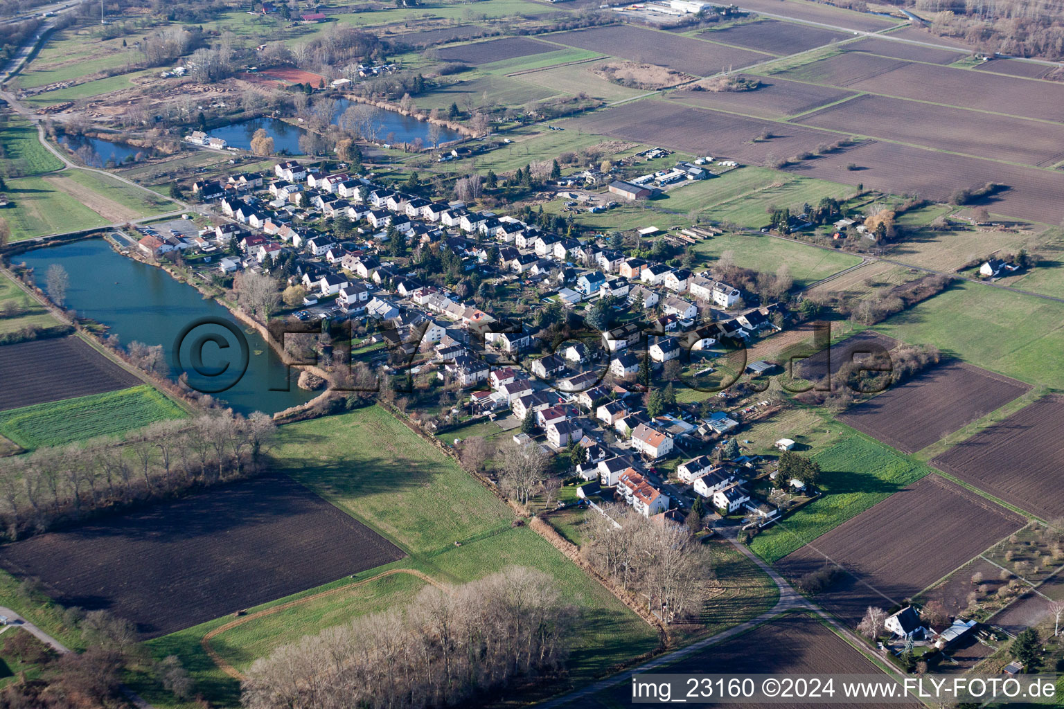 Bird's eye view of District Knielingen in Karlsruhe in the state Baden-Wuerttemberg, Germany