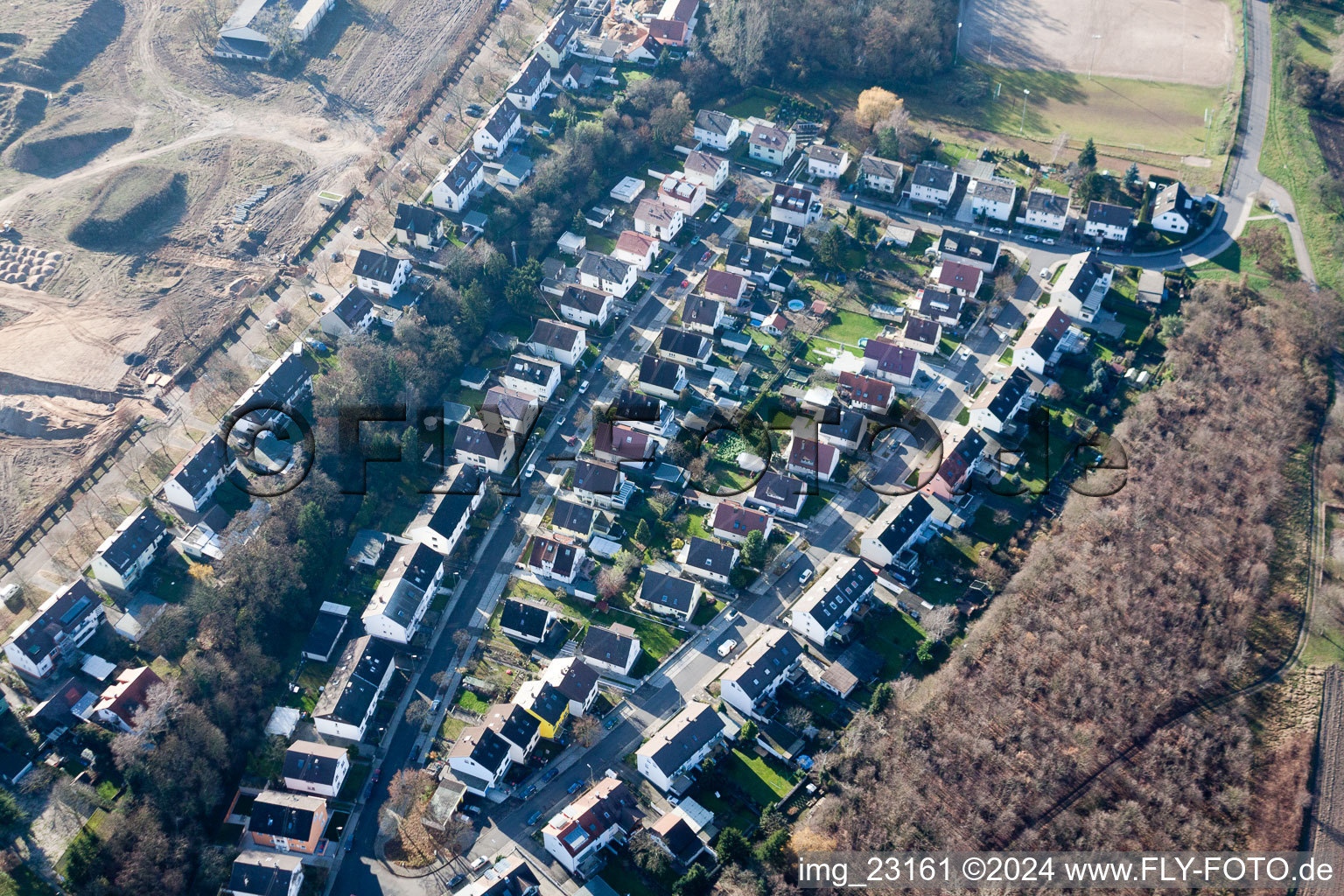 District Knielingen in Karlsruhe in the state Baden-Wuerttemberg, Germany viewn from the air