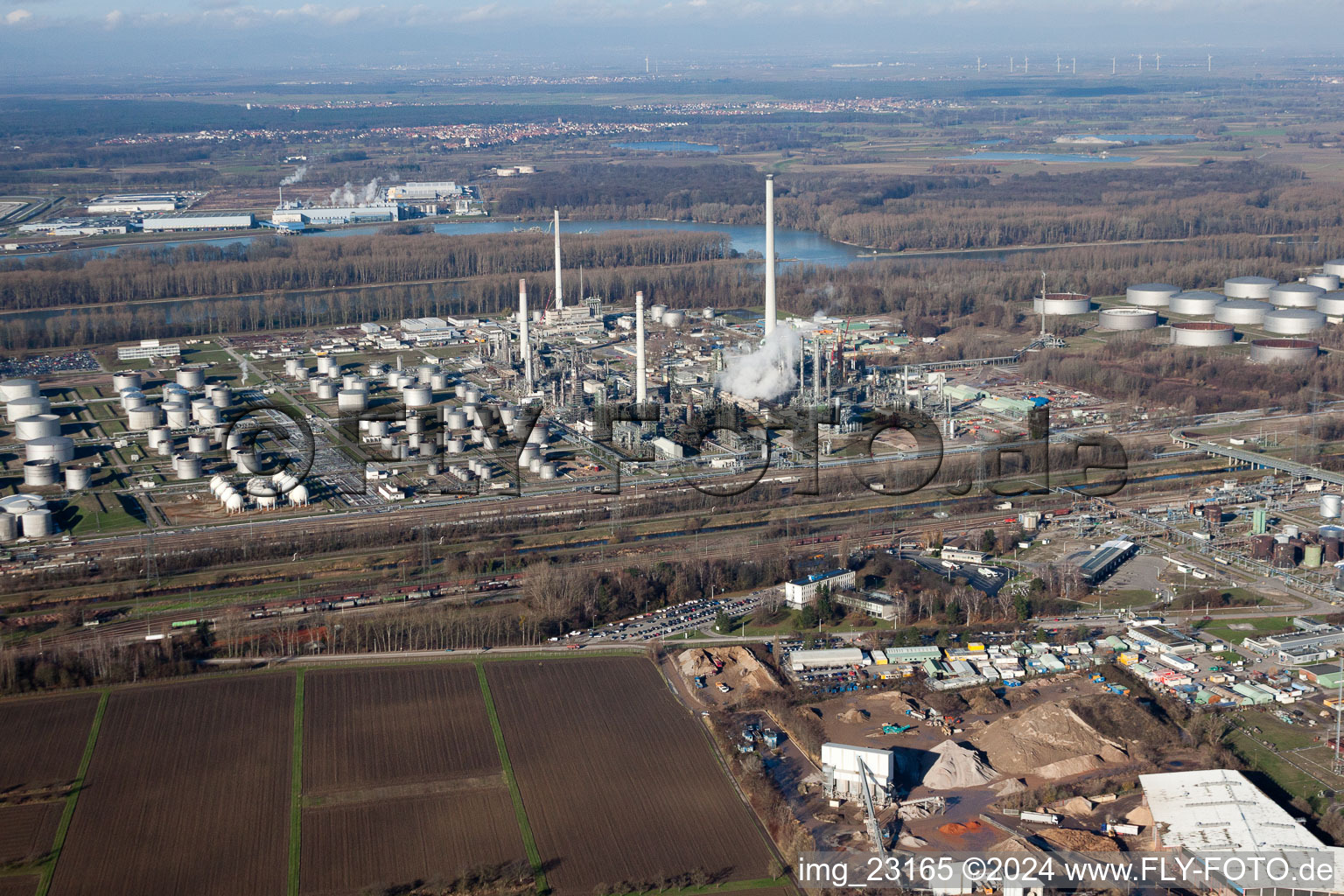 Drone image of District Knielingen in Karlsruhe in the state Baden-Wuerttemberg, Germany