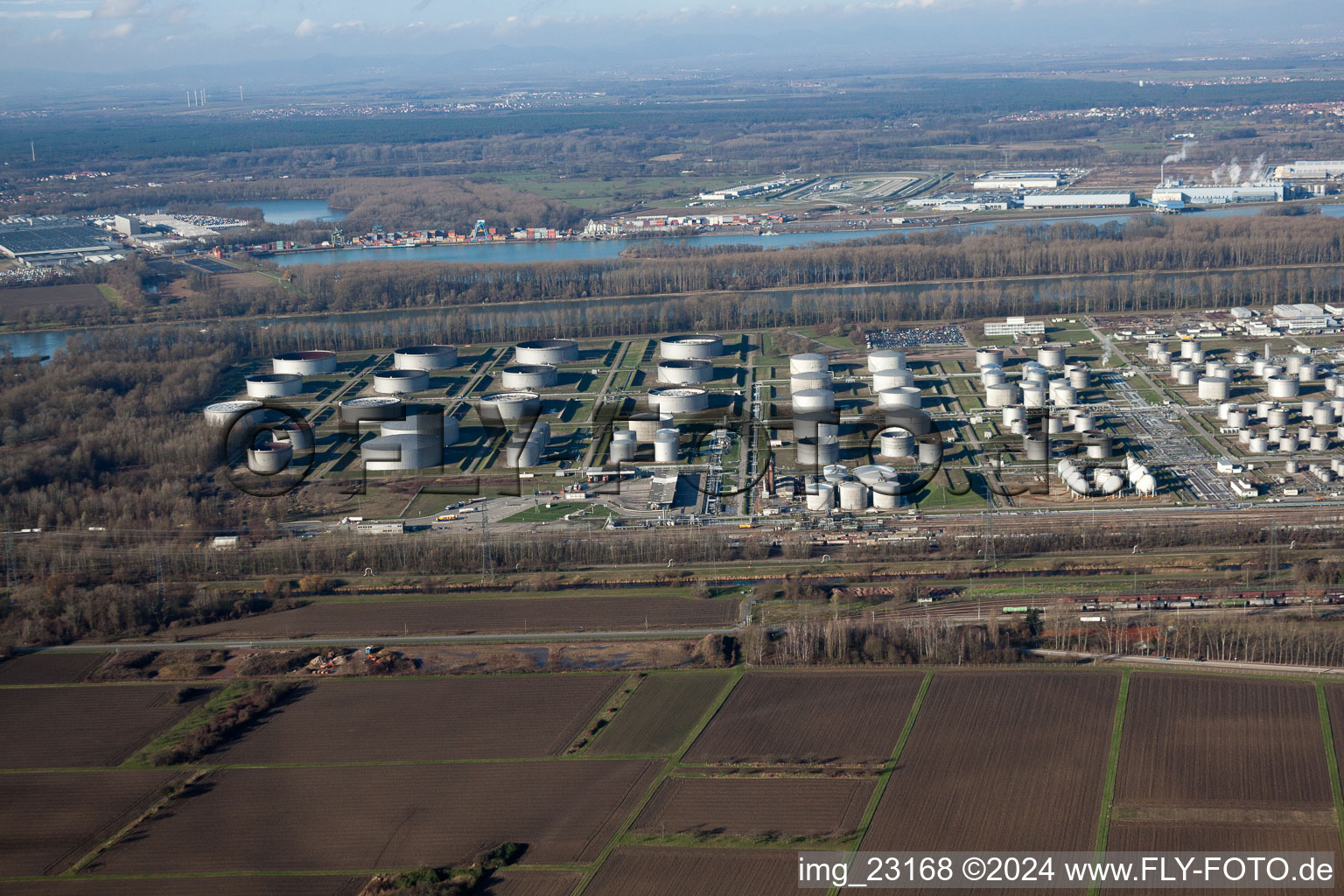 District Knielingen in Karlsruhe in the state Baden-Wuerttemberg, Germany seen from a drone