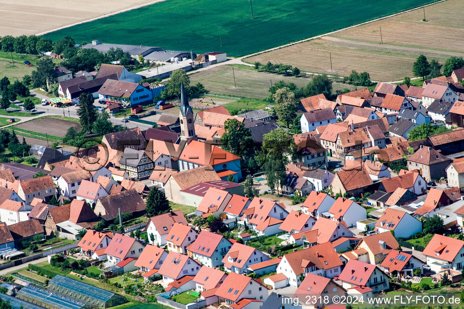 Aerial view of Erlenbach bei Kandel in the state Rhineland-Palatinate, Germany