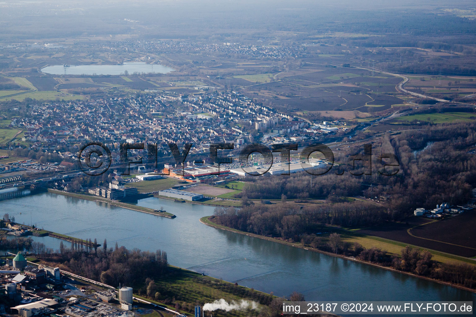 District Maximiliansau in Wörth am Rhein in the state Rhineland-Palatinate, Germany out of the air