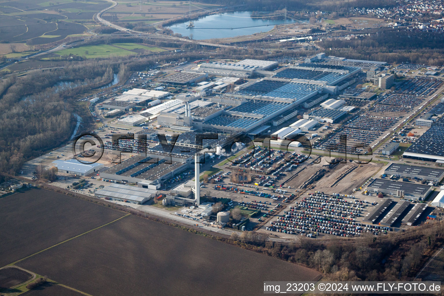 Daimler Benz Truck Plant in the district Maximiliansau in Wörth am Rhein in the state Rhineland-Palatinate, Germany