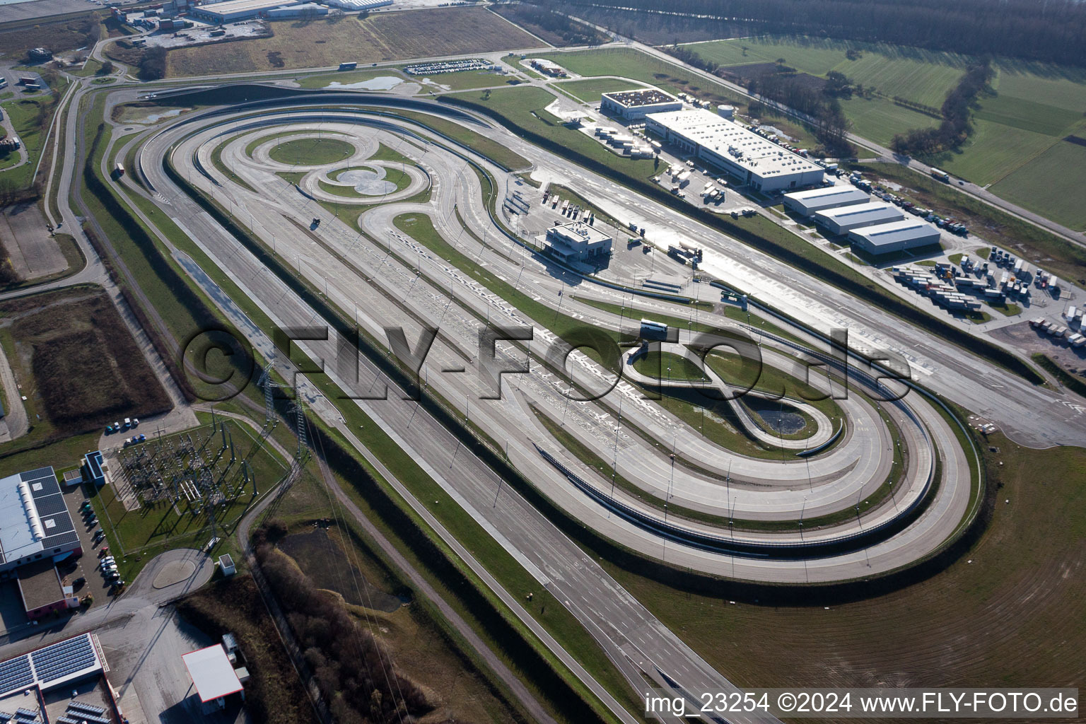 Aerial view of Test track for trucks from Daimler in Woerth am Rhein in the state Rhineland-Palatinate