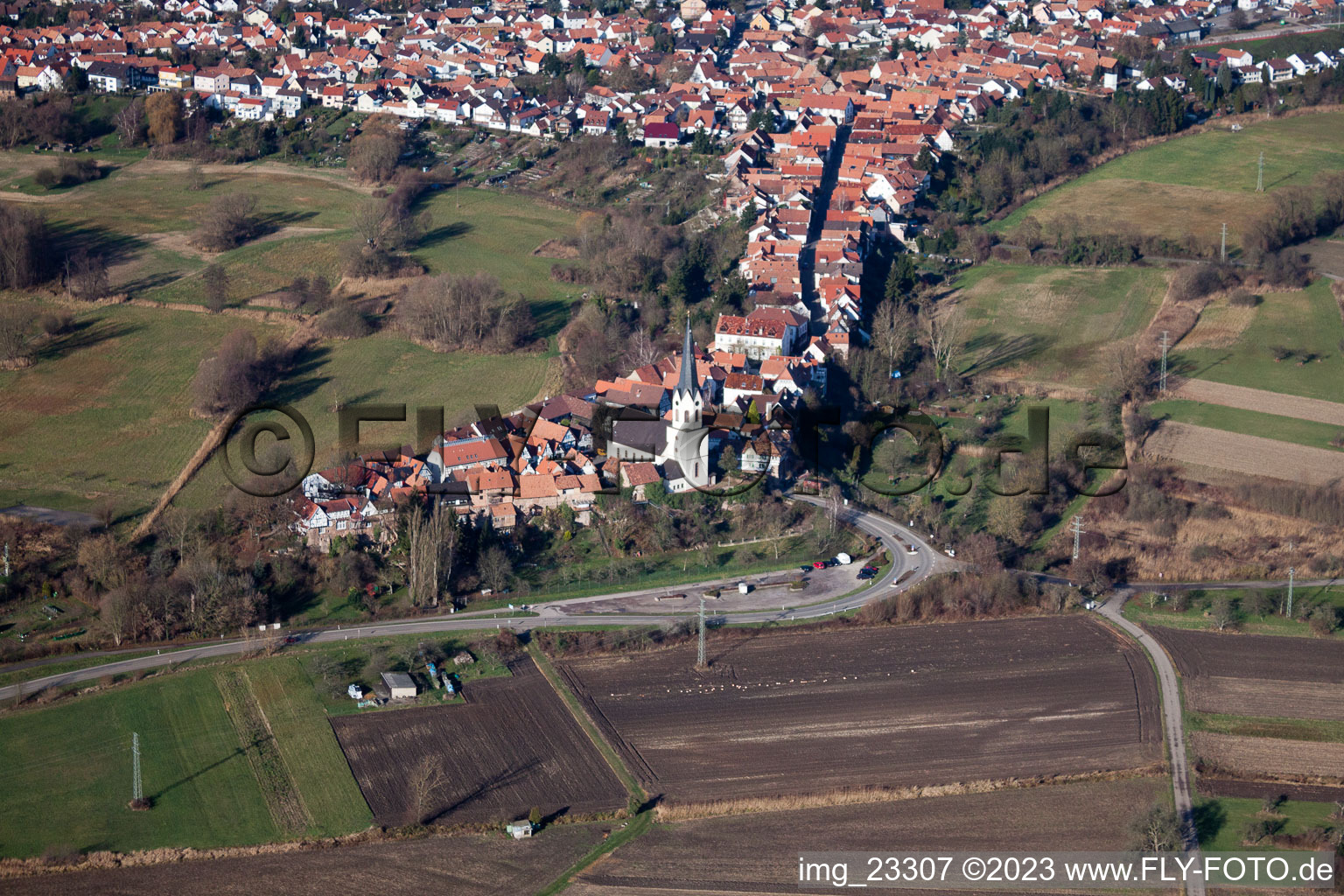 Drone recording of Jockgrim in the state Rhineland-Palatinate, Germany