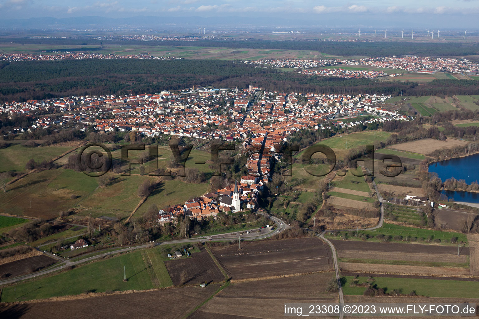 Drone image of Jockgrim in the state Rhineland-Palatinate, Germany