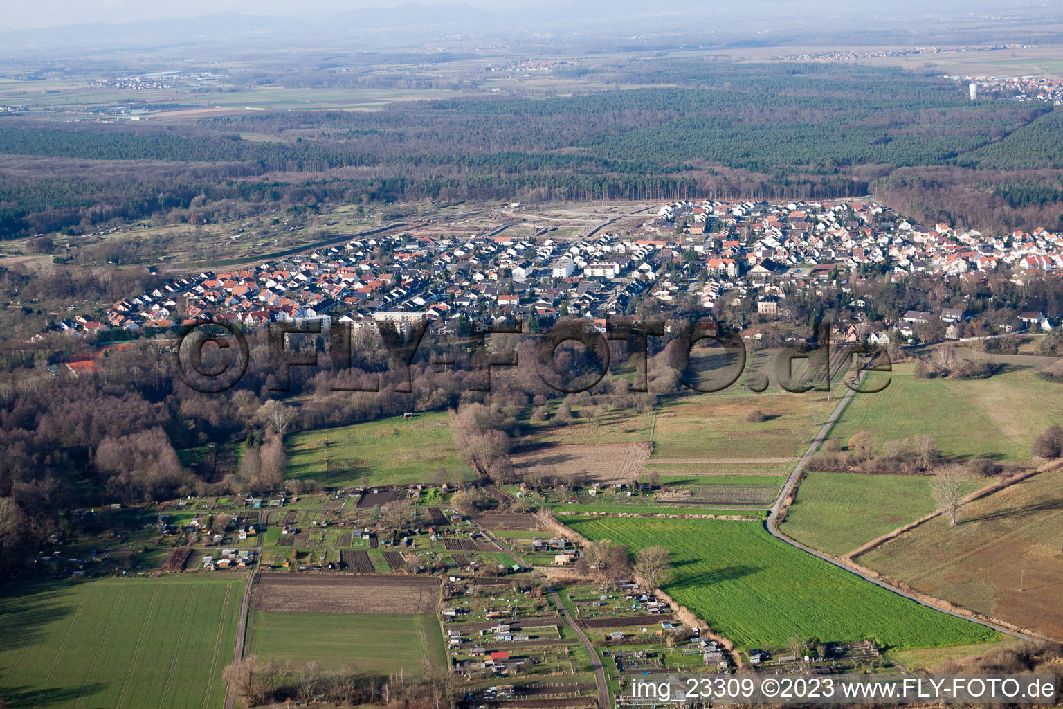 Jockgrim in the state Rhineland-Palatinate, Germany from the drone perspective