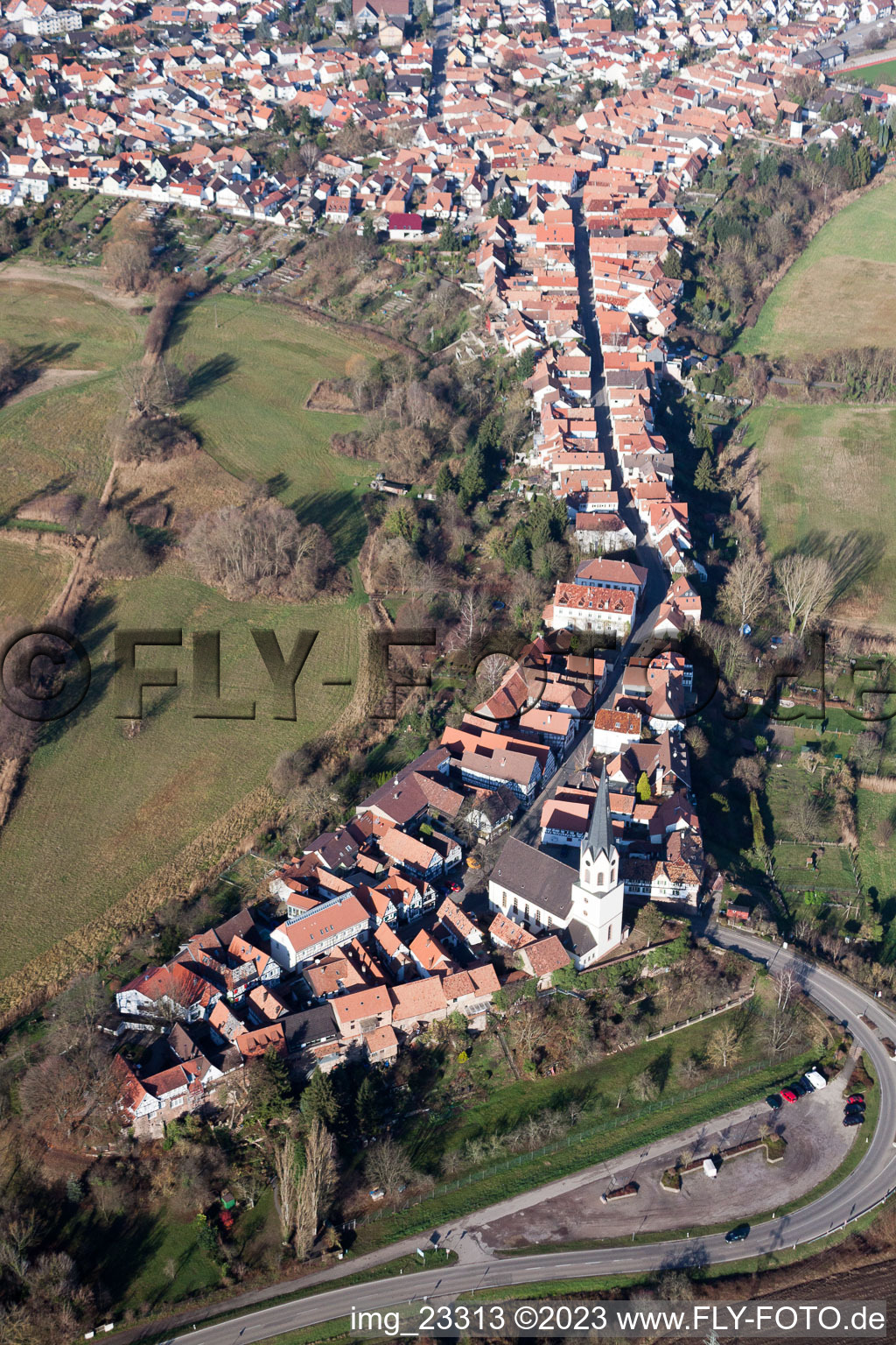 Jockgrim in the state Rhineland-Palatinate, Germany seen from a drone