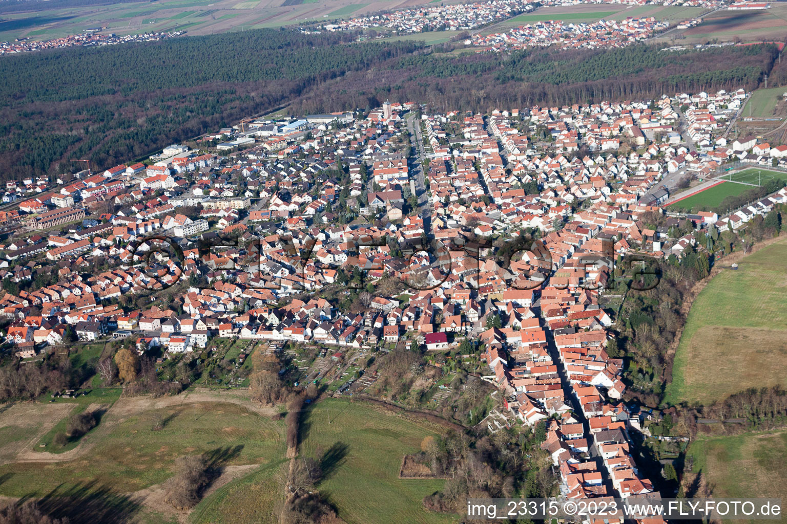 Aerial view of Jockgrim in the state Rhineland-Palatinate, Germany