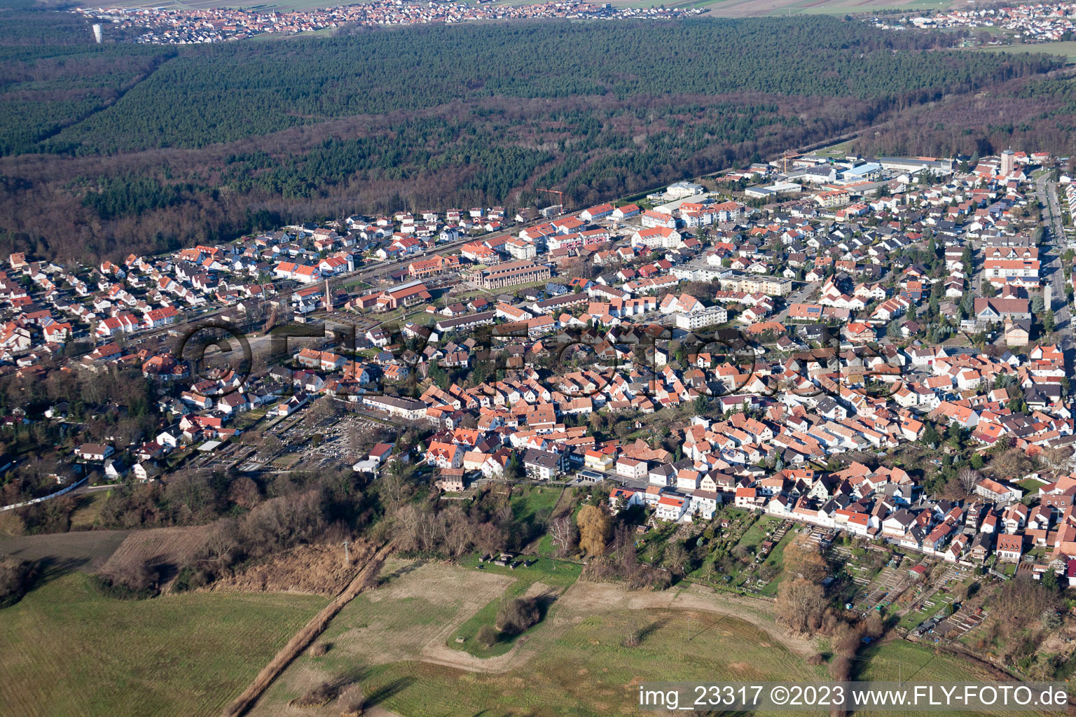 Aerial photograpy of Jockgrim in the state Rhineland-Palatinate, Germany