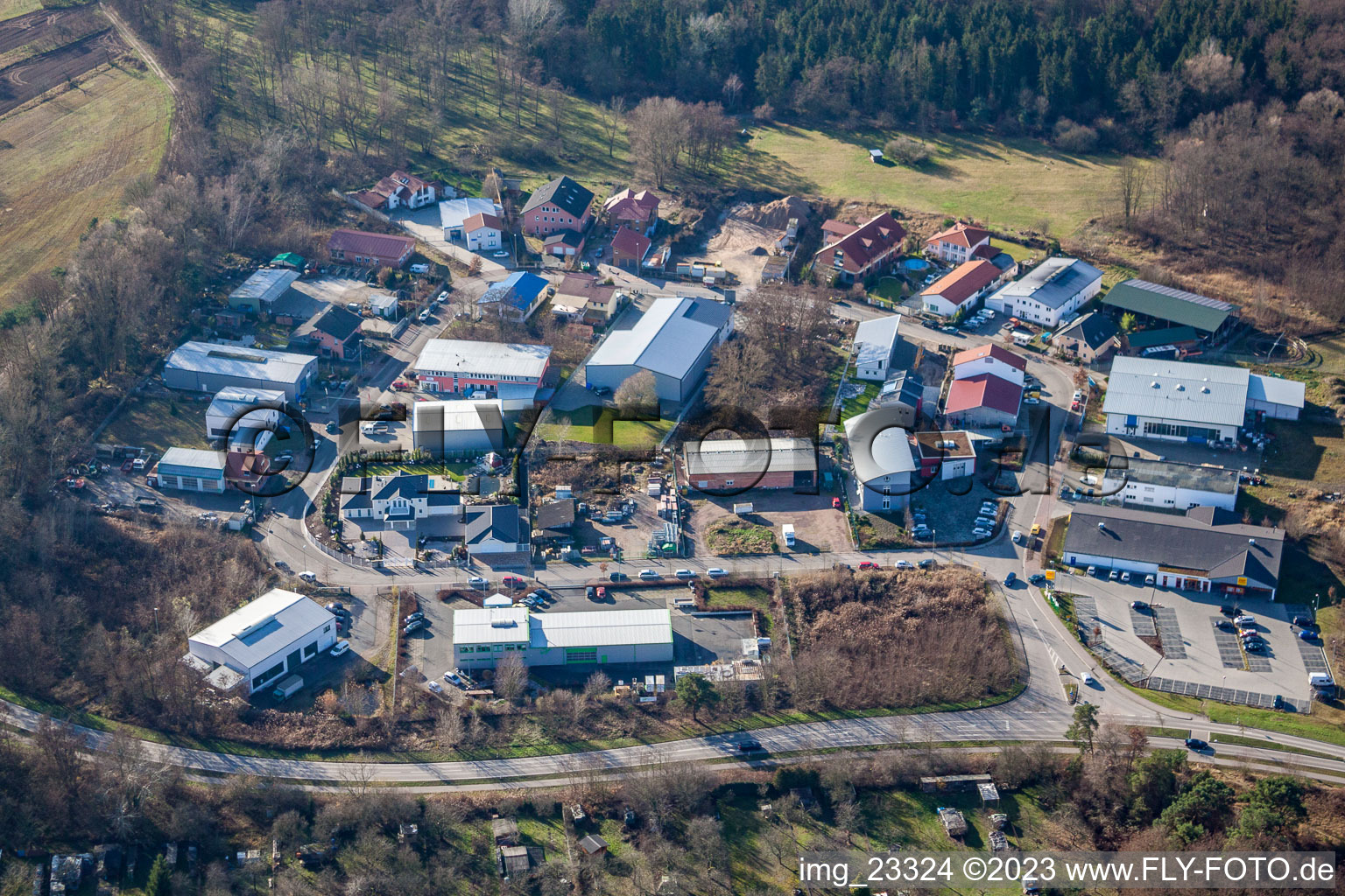 Jockgrim in the state Rhineland-Palatinate, Germany from the plane