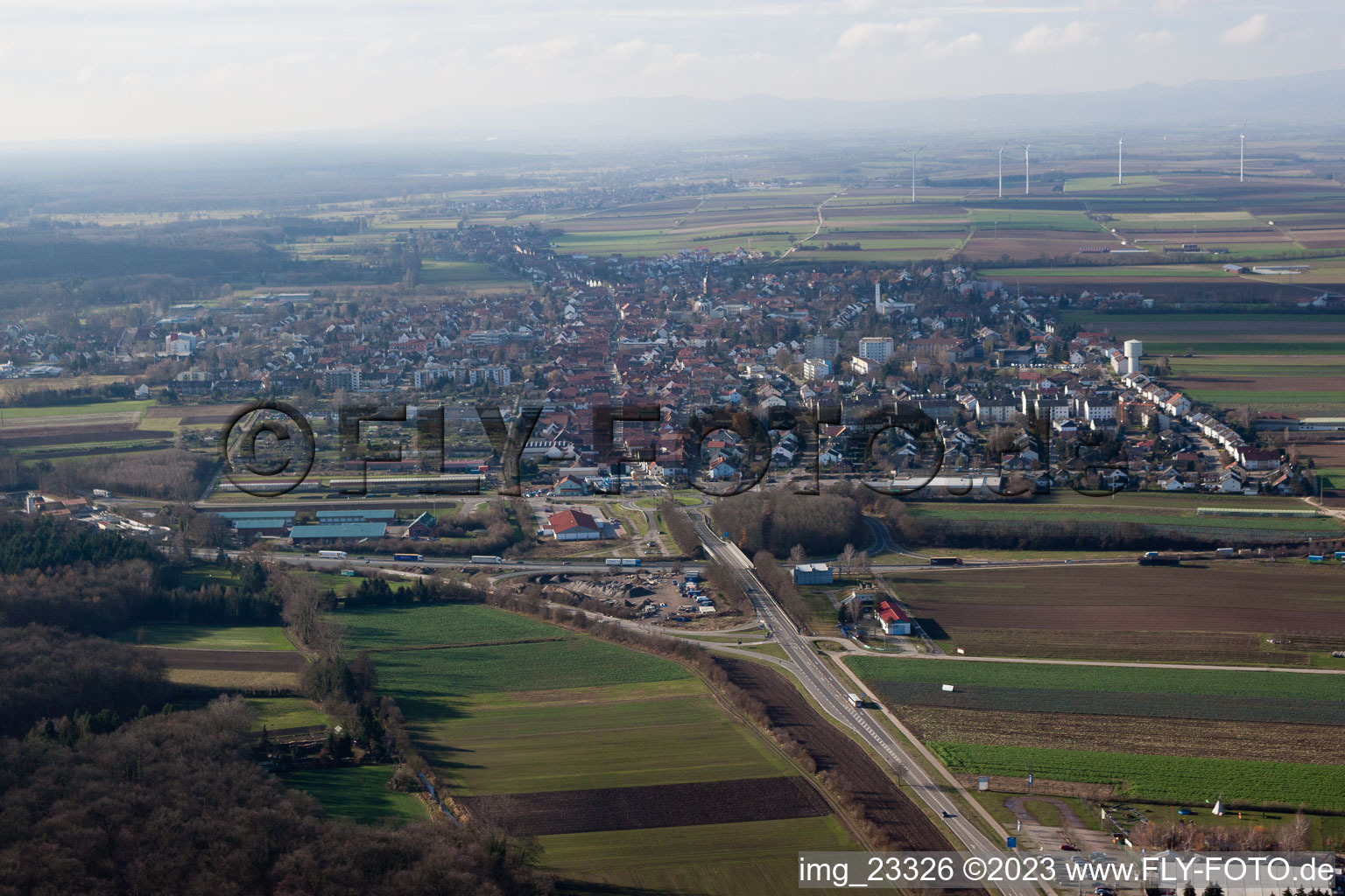 Aerial photograpy of From the east in Kandel in the state Rhineland-Palatinate, Germany