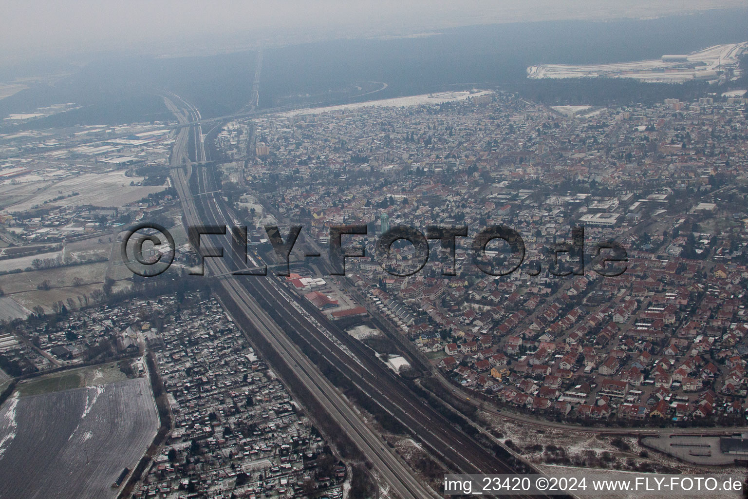 Hockenheim in the state Baden-Wuerttemberg, Germany from above