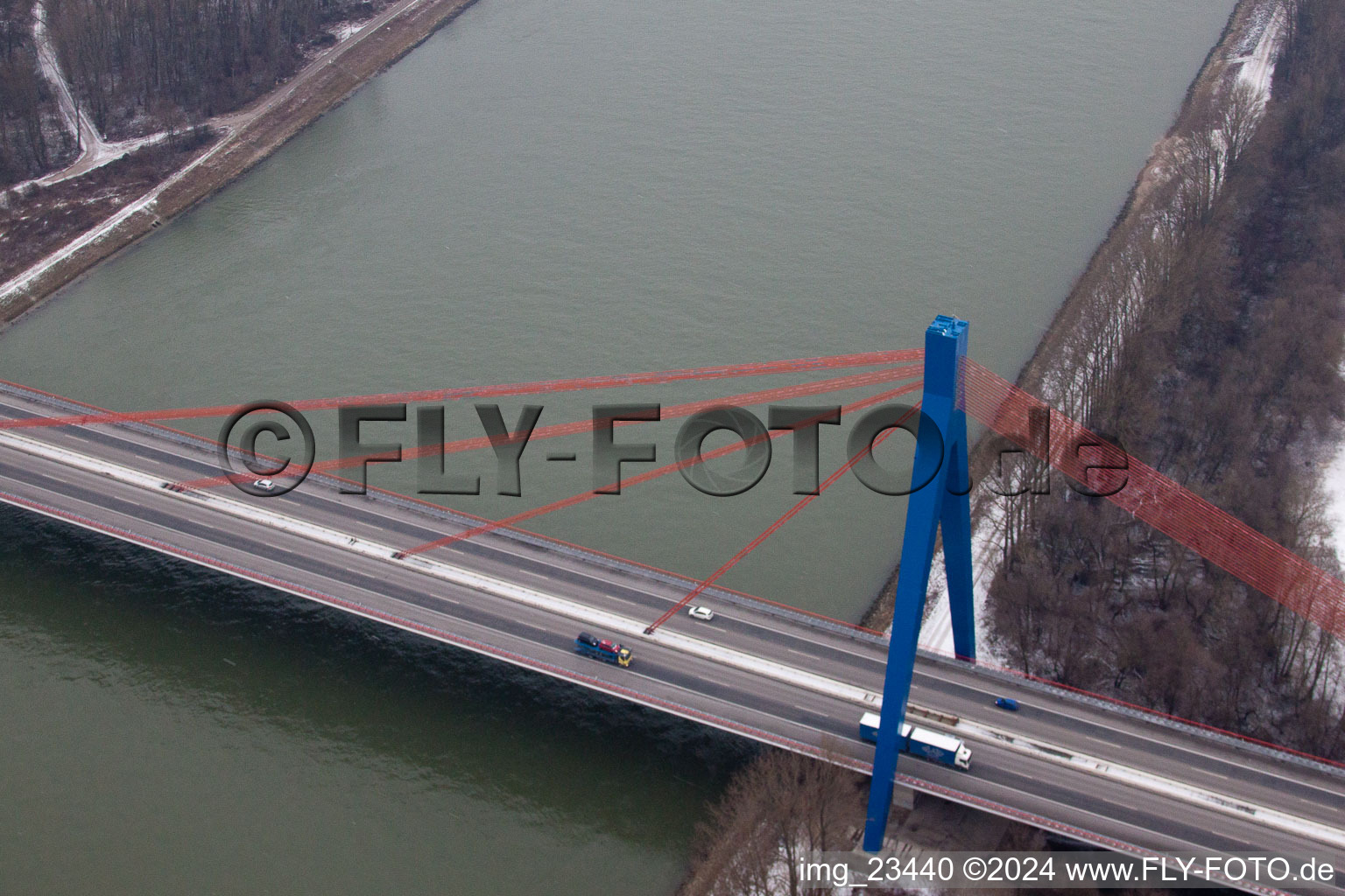 Aerial view of Motorway Rhine Bridge in Speyer in the state Rhineland-Palatinate, Germany