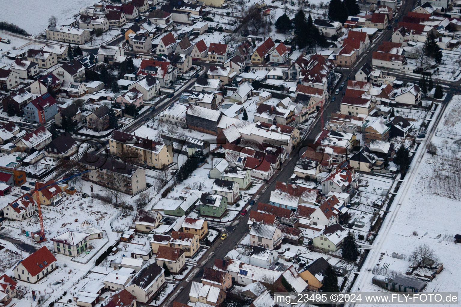 Saarstr in Kandel in the state Rhineland-Palatinate, Germany seen from a drone