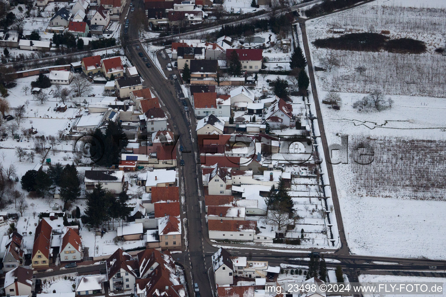 Aerial view of Saarstr in Kandel in the state Rhineland-Palatinate, Germany