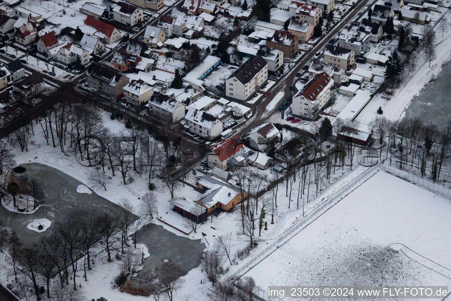 Aerial view of Swan Pond in Kandel in the state Rhineland-Palatinate, Germany