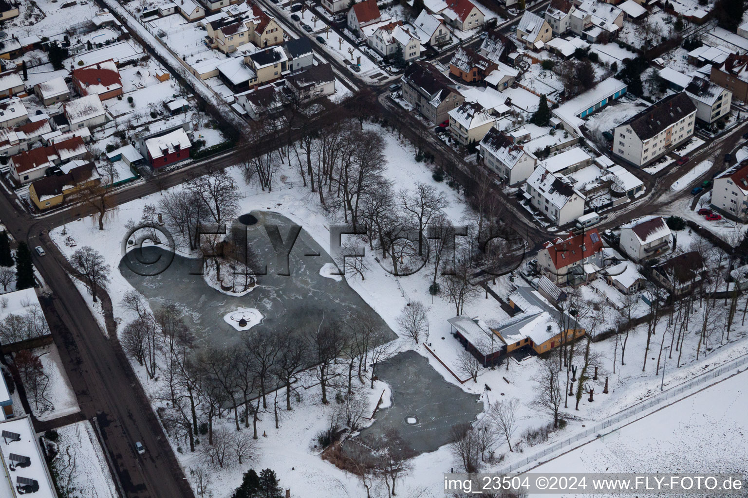 Aerial photograpy of Swan Pond in Kandel in the state Rhineland-Palatinate, Germany