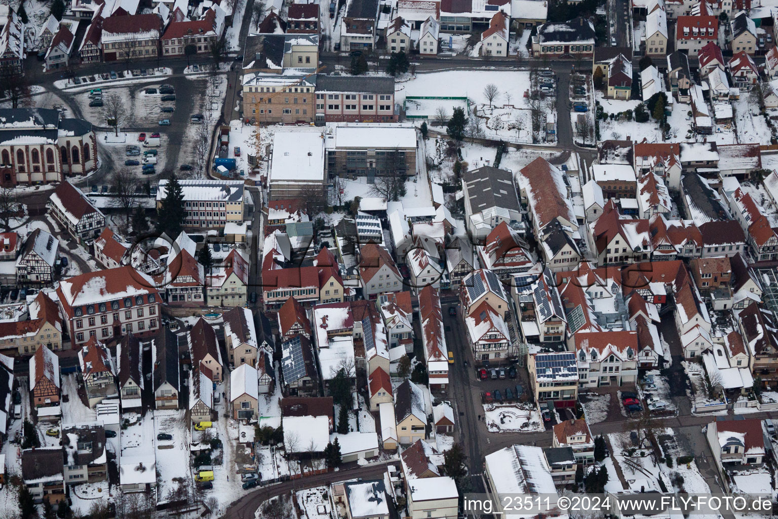 Aerial photograpy of Main Street in Kandel in the state Rhineland-Palatinate, Germany