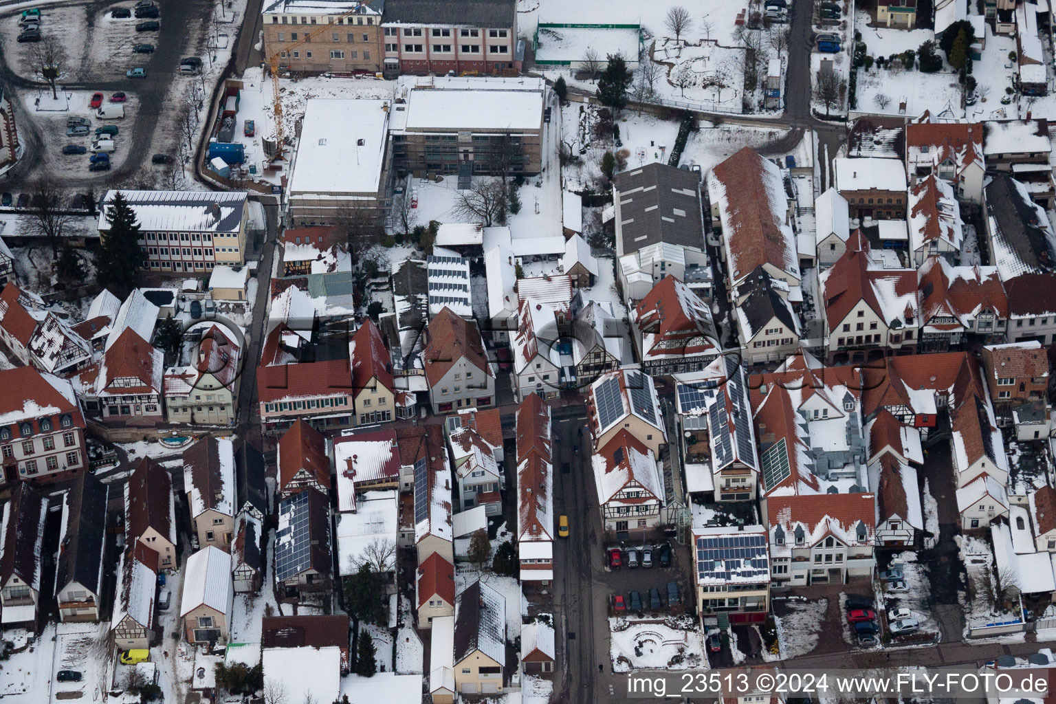 Main Street in Kandel in the state Rhineland-Palatinate, Germany from above