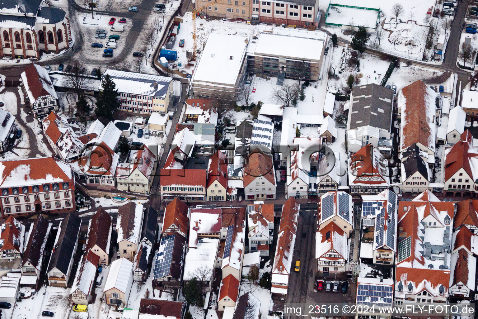 Main Street in Kandel in the state Rhineland-Palatinate, Germany from the plane