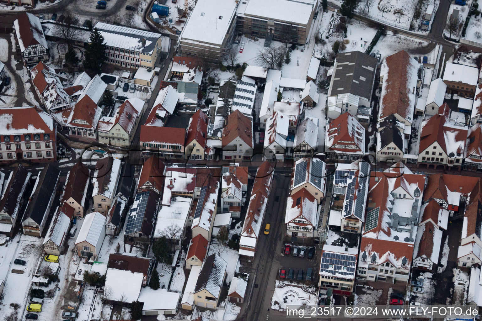 Bird's eye view of Main Street in Kandel in the state Rhineland-Palatinate, Germany