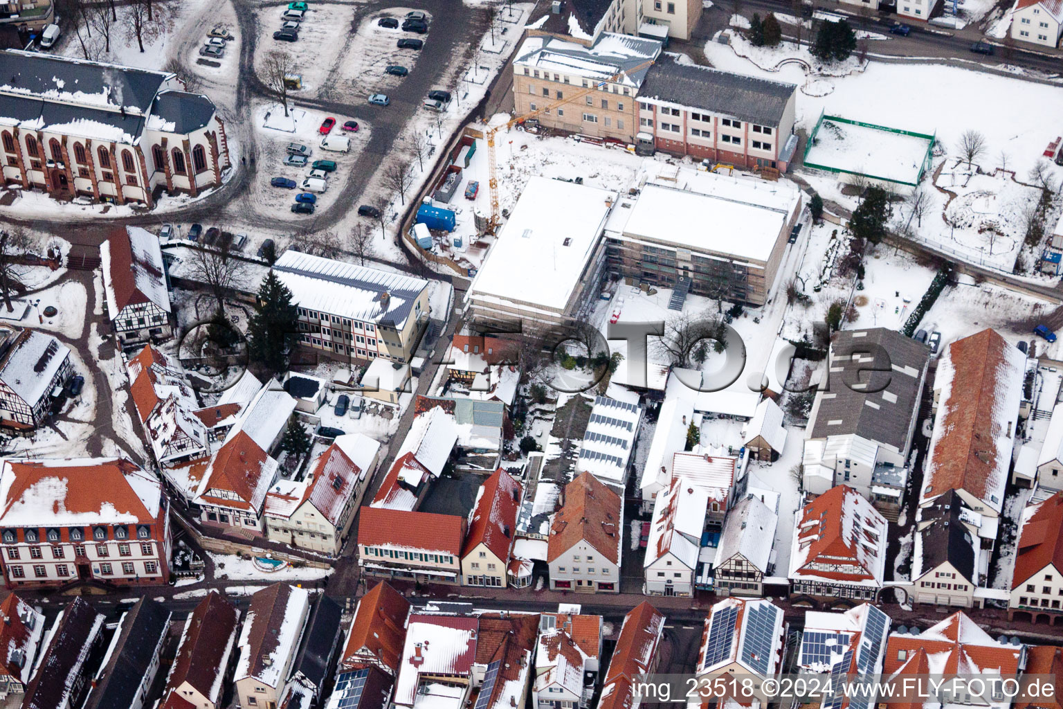 Main Street in Kandel in the state Rhineland-Palatinate, Germany viewn from the air